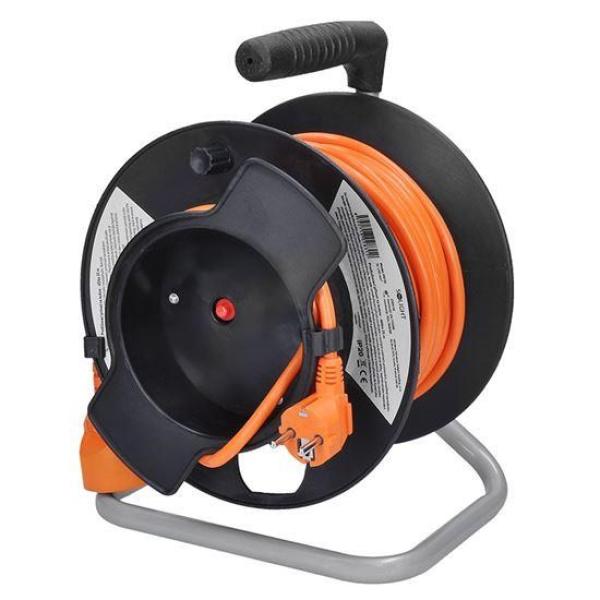 Solight prodlužovací přívod na bubnu,  1 zásuvka,  25m,  oranžový kabel,  3x 1, 5mm21