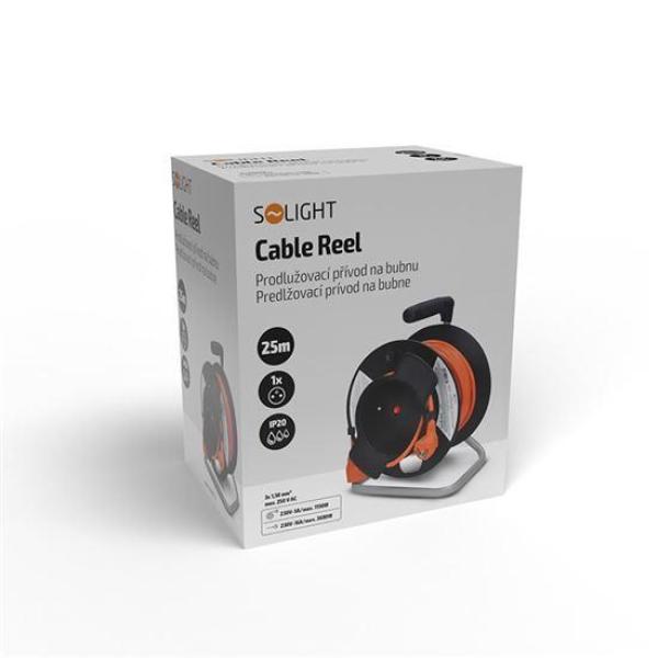 Solight prodlužovací přívod na bubnu,  1 zásuvka,  25m,  oranžový kabel,  3x 1, 5mm25