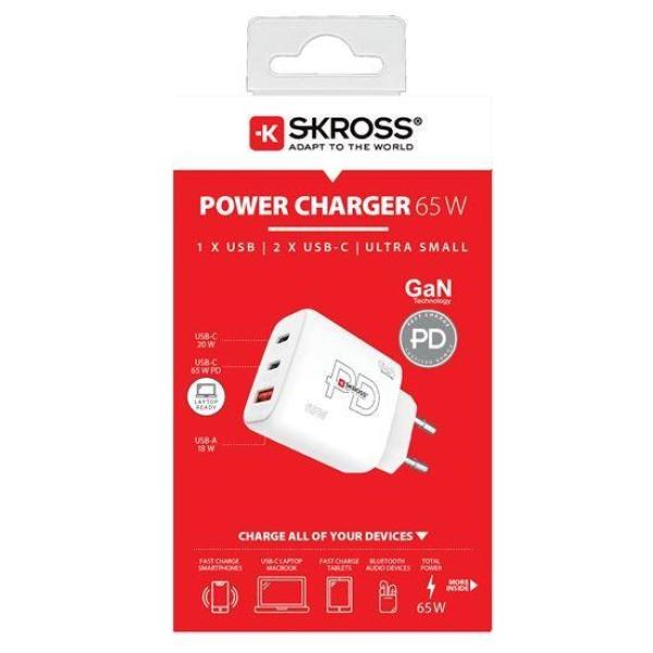 SKROSS USB A+C nabíjecí adaptér Power charger 65W GaN EU,  Power Delivery,  typ C0