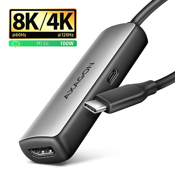 AXAGON RVC-HI8KPD, USB-C -> HDMI 2.1 redukcia/ adapter, 8K/ 60Hz, 4K/ 144Hz, HDR10+, PD100W