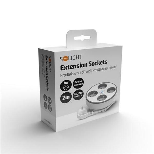Solight 4z prodlužovací přívod,  2m,  3 x 1mm2,  bílý,  vypínač4