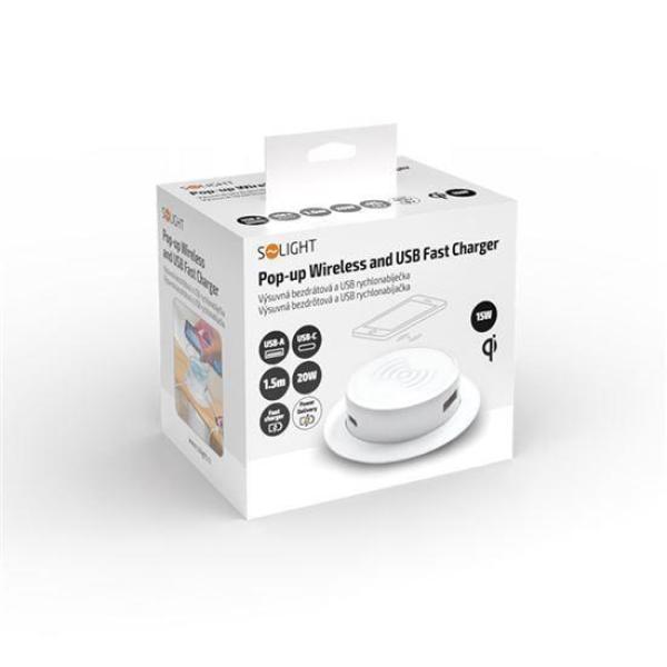 Solight bezdrátová 15W + USB A+C 20W PD výsuvná nabíječka,  bílá4