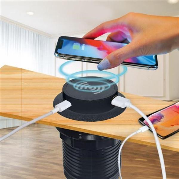 Solight bezdrátová 15W + USB A+C 20W PD výsuvná nabíječka,  černá5