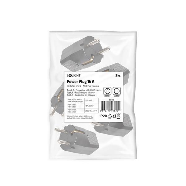 Solight zástrčka přímá,  IP20,  černá5