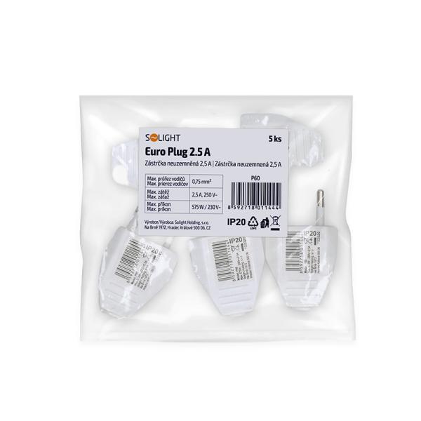 Solight zástrčka plochá 2.5A,  přímá,  IP20,  bílá3