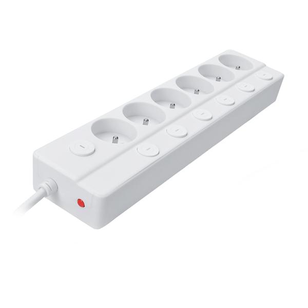 Solight 6z prodlužovací přívod,  3m,  3 x 1mm2,  bílý,  6+1 vypínač0