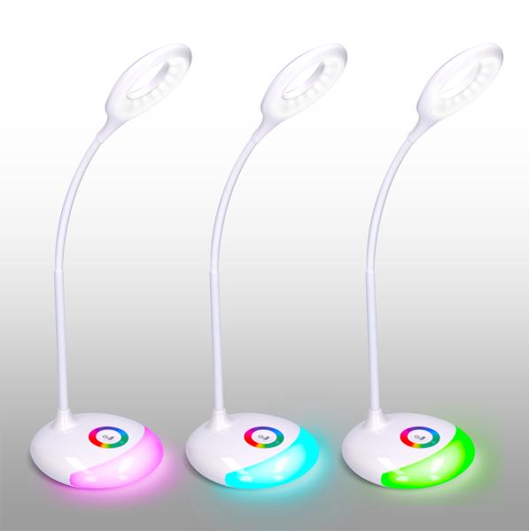 Solight LED stolní lampička nabíjecí,  5W,  RGB podsvícení,  stmívatelná,  USB napájení6