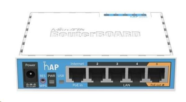 MikroTik hAP, 650MHz CPU, 64MB RAM, 5x LAN, integ. 2.4GHz Wi-Fi, WPS, vrátane. L4