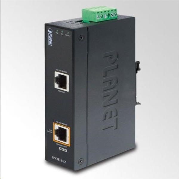 Planet IPOE-162 napájení po ethernetu IEEE802.3at,  30W,  Gigabit,  DIN,  IP30,  -40 až 75 C