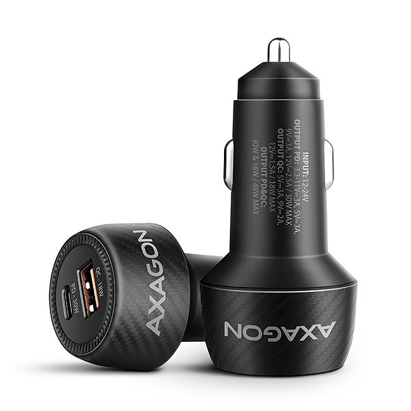AXAGON PWC-PQ48 nabíjačka do auta 48W, USB-A + USB-C, PD3.0/ PPS/ QC4+/ SFC/ Apple