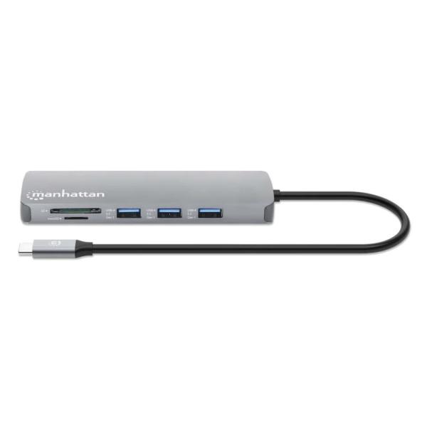 MANHATTAN Dokovací stanice USB-C 9v1,  1xHDMI,  2xUSB-C,  3xUSB,  1xRJ45,  čtečka SD karet,  šedá2