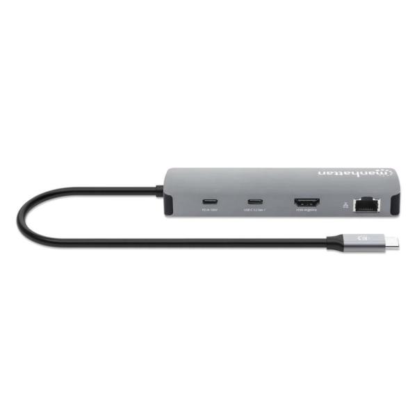 MANHATTAN Dokovací stanice USB-C 9v1,  1xHDMI,  2xUSB-C,  3xUSB,  1xRJ45,  čtečka SD karet,  šedá3