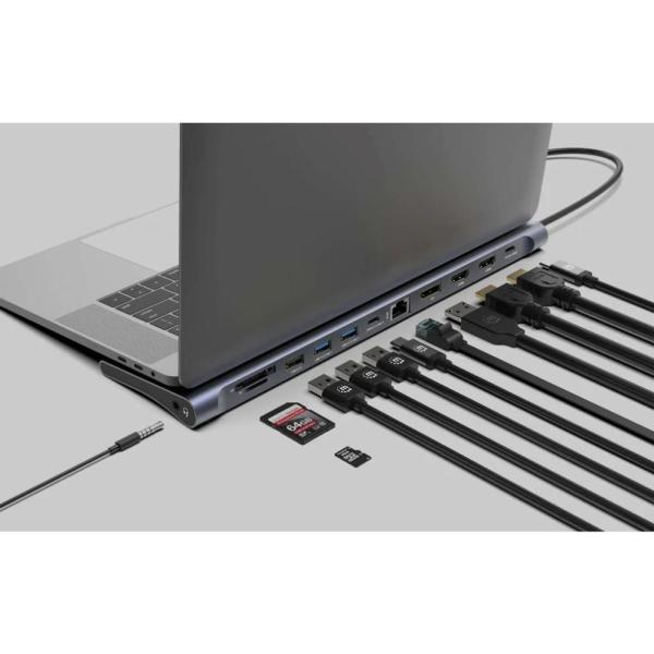 MANHATTAN Dokovací stanice USB-C 12v1,  1xDP,  2xHDMI,  2xUSB-C,  3xUSB,  1xRJ45,  čtečka SD karet,  šedá1