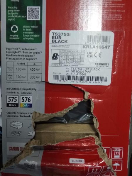 BAZAR -Canon PIXMA Tiskárna TS3750i black - barevná,  MF (tisk,  kopírka,  sken,  cloud),  USB,  Wi-Fi ( poškodený obal )2