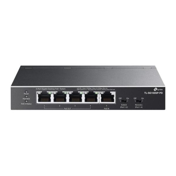 TP-Link switch TL-SG1005P-PD (5xGbE, 4xPoE+, 1xPoE-in, PoE++, 90W,  fanless)