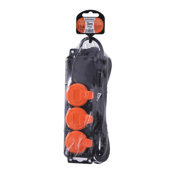 Solight prodlužovací přívod IP44,  3 zásuvky,  gumový kabel,  venkovní,  3m3