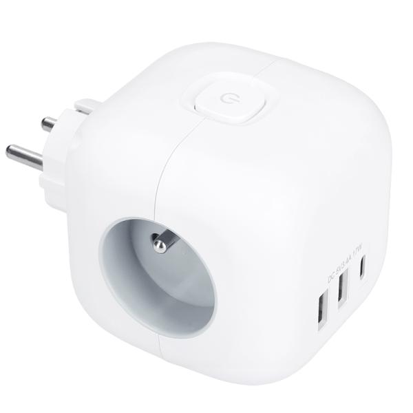 Solight rozbočka kostka,  3x 16A + USB A+C,  bílá,  vypínač3