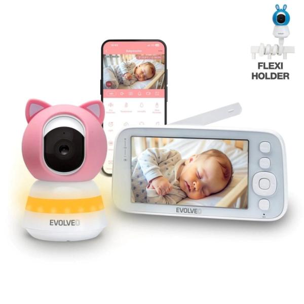 EVOLVEO Baby Monitor N5 - Set videoopatrovateľky s 360 ° dohľadom, obojsmernou komunikáciou a uspávankami, 