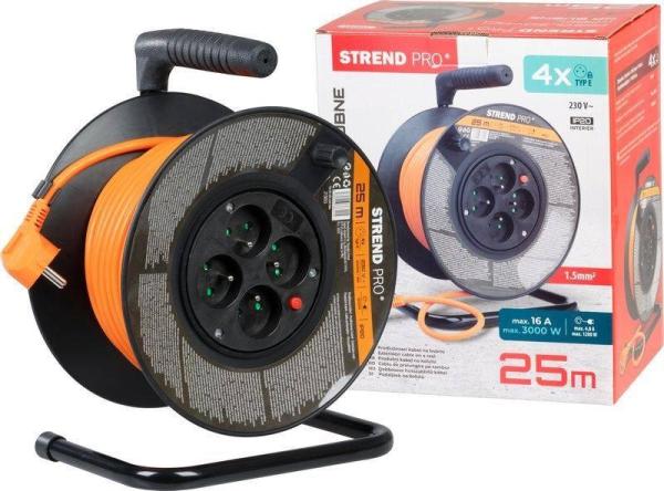 Strend Pro DG-FB04 buben 25m plast 4xzas. 3x1, 5mm oranžová (213053)
