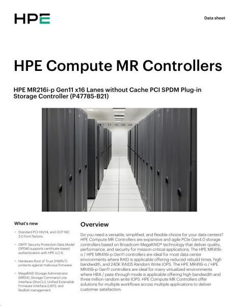 HPE MR216i-p Gen11 16 Internal Lanes/ No Cache SPDM PCI Plug-in Storage Controller (raid 0, 1, 10 only)2