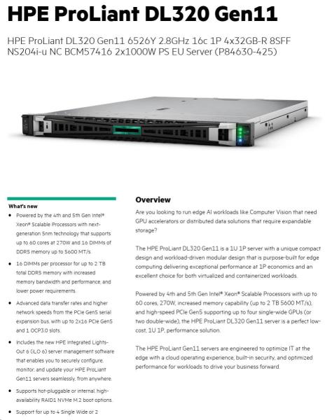 HPE DL320 G11 6526Y, 128GB, NS204i