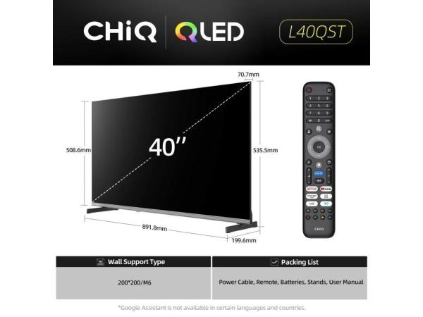 CHiQ L40QST TV 40",  QLED,  Full HD,  Google TV,  Frameless,  Dolby Audio,  dbx-tv,  HDR 100