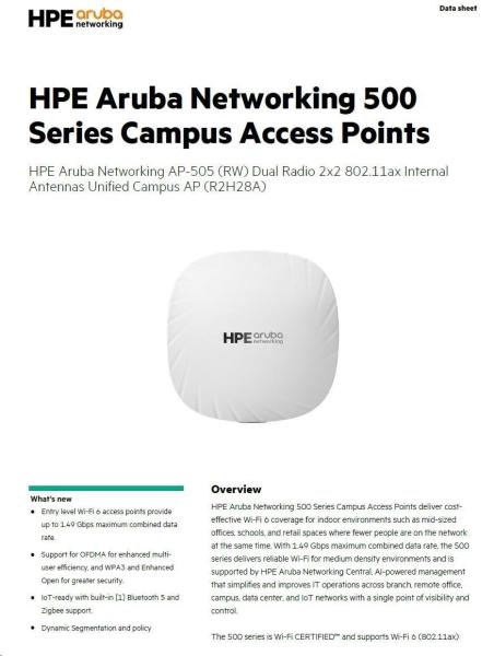 HPE Aruba Networking AP-505 (RW) Dual Radio 2x2 Wi-Fi 6 10-pack Campus Access Point3
