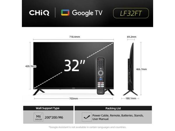 CHiQ LF32FT TV 32",  FHD,  smart,  Google TV,  dbx-tv,  Dolby Audio,  Frameless4