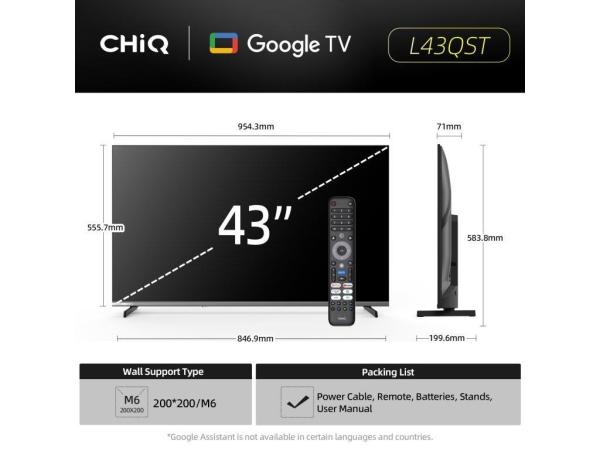 CHiQ L43QST TV 43",  FHD,  QLED,  ultratenká,  Android14,  Dolby Audio,  Frameless2