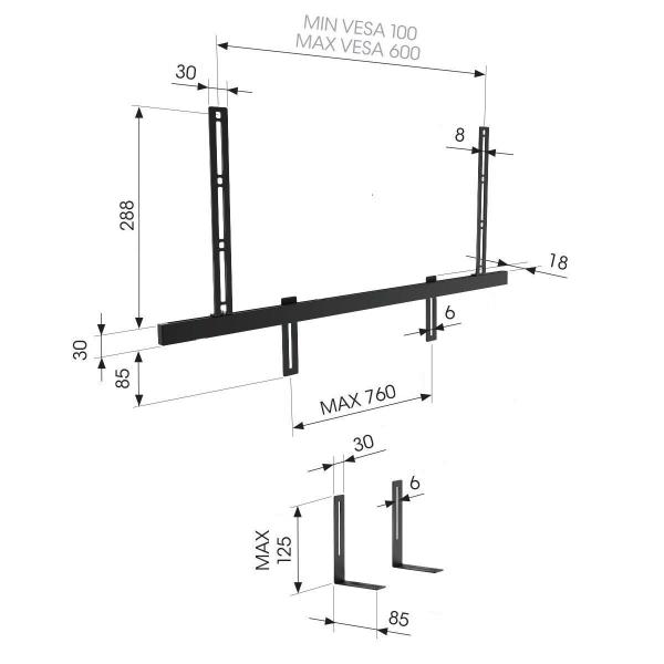 Vogel"s Univerzální soundbar držák,  uchycení na TV držák,  nastavení šířky a výšky4