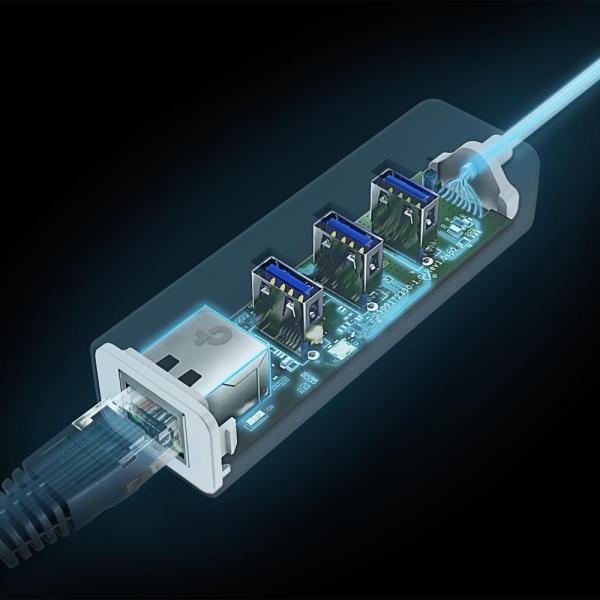 TP-Link UE330C USB-C/ Ethernet síťový adaptérm USB hub (1xUSB3.0 -> 1xGbE,  3xUSB3.0)2