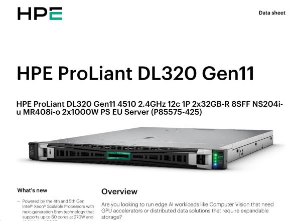 HPE DL320 G11 4510, 64 GB, 2 x 480 GB NVME, MR408i-o