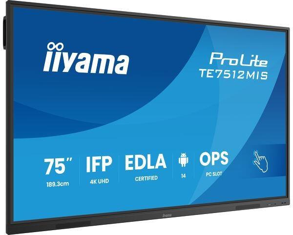 Iiyama ProLite TE7512MIS,  24/ 7,  190.5 cm (75""),  PureTouch-IR,  4K,  USB,  USB-C,  Ethernet,  Wi-Fi,  kit (USB),  black