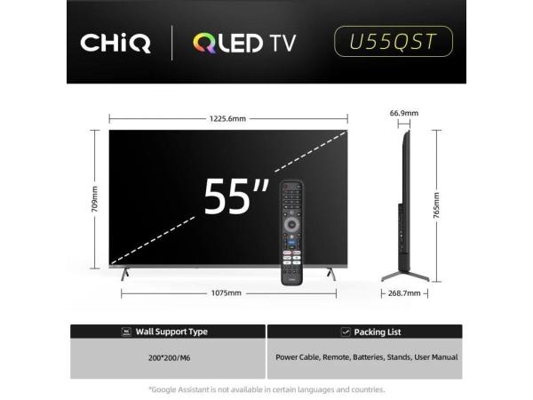 CHiQ U55QST TV 55",  UHD,  QLED,  ultratenká,  Google TV,  DLG 120 Hz,  Dolby Audio,  Frameless,  metalická2