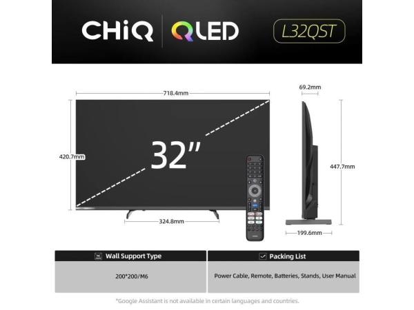 CHiQ L32QST TV 32",  QLED,  Full HD,  Google TV,  Frameless,  Dolby Audio,  dbx-tv,  HDR 100