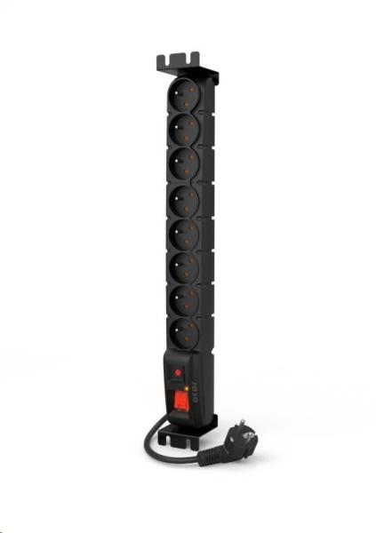 19" rozvodný panel ACAR 8x230V,  vypínač,  indikátor napětí,  přepěťová ochrana,  kabel 5m