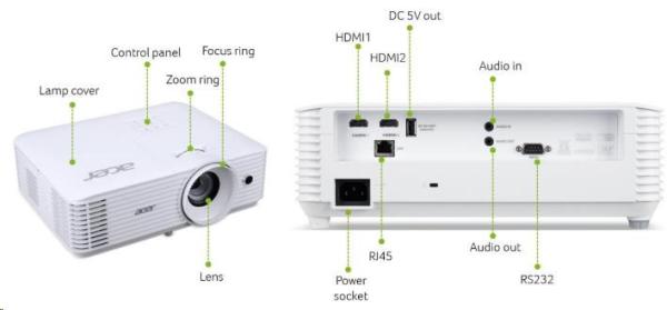 ACER Projektor P5550,  DLP 3D,  1080p (1920x1080),  5200 ANSI,  15 000:1,  VGA,  HDMI(MHL),  HDMI,  RJ45,  repro 1x10W,  2.73Kg,  L2