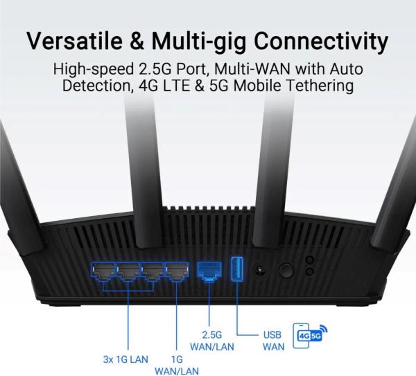 ASUS Router RT-BE58U V2,  IPv6,  WiFi 7,  1 GB RAM,  1x USB 3.2 Gen,  3600 Mb/ s7