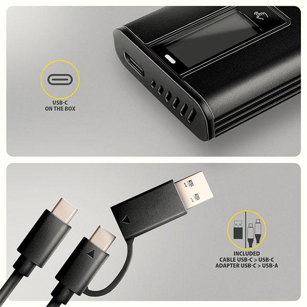 AXAGON EEM2-SD2B,  USB-C 10Gbps externí box s displejem pro M.2 NVMe/ SATA SSD,  bezšroubkový,  černý6