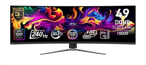 MSI MPG/ 491CQPX/ 49"/ QD-OLED/ DQHD/ 240Hz/ 0, 03ms/ Čierna/ 3R