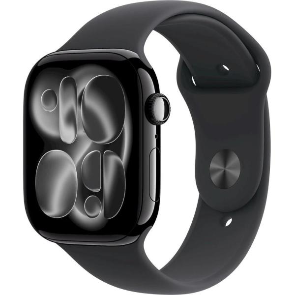 Apple Watch Series 11 GPS + Cellular 46mm Jet Black Aluminium Case with Black Sport Band - M/ L