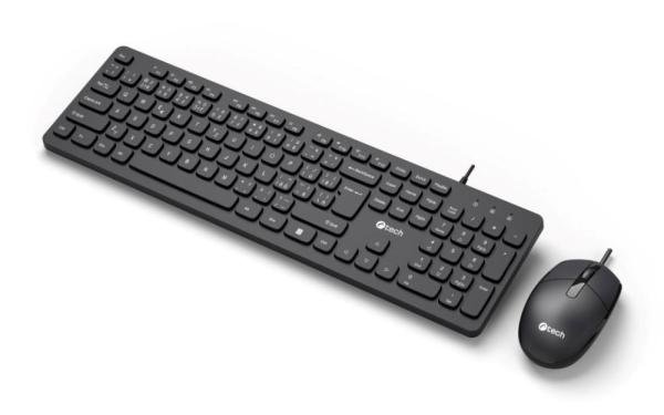 C-TECH Klávesnice KBM-105,  drátový combo set s myší,  USB,  CZ/ SK2