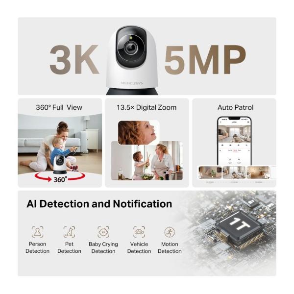 MERCUSYS MC230 domácí/ indoor kamera (5MP,  3K,  1620p,  IR 12m,  WiFi,  microSD)1