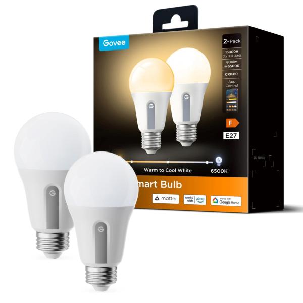 Govee Smart žárovka WW 9W-60W 800lm E27 2ks Long Life,  Matter