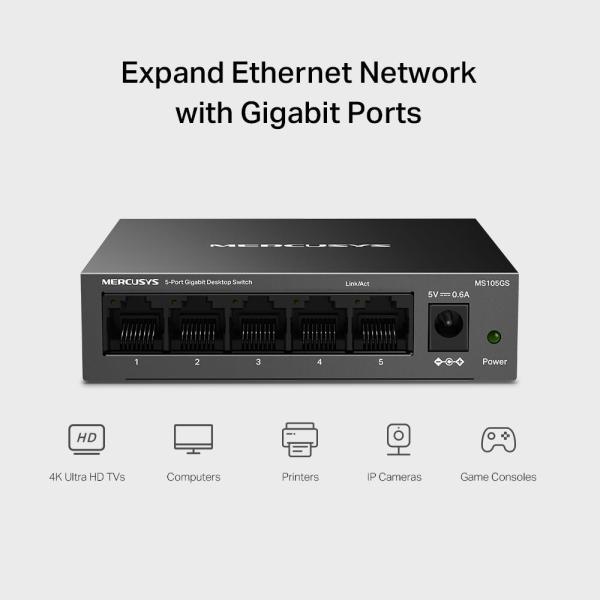 MERCUSYS switch MS105GS (5xGbE,  fanless)3