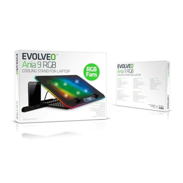 EVOLVEO A101RGB, chladiaca podložka pre notebook, 2x ventilátor, RGB podsvietenie
