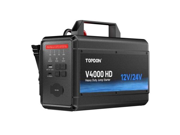 TOPDON Car Jump Starter V4000 HD/ 3000A (24V)/ 4000A (12V)/ 24000mAh/ 16l benzín/ 16l diesel/ LED svetlo |