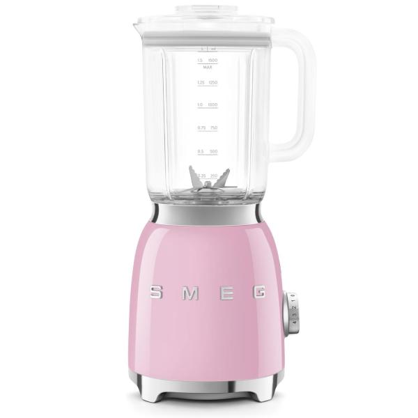 Smeg BLF03PKEU mixér,  800 W,  4 programy,  funkce pulse,  18000 RPM,  nerezové ostří,  Ice crush,  50"s Style,  růžový