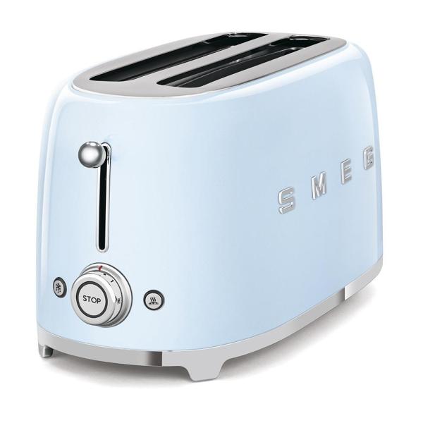 Smeg TSF02PBEU,  toustovač /  topinkovač,  4 toasty,  6 úrovní opékání,  zásuvka na drobky,  styl. 50. let,  pastelově modrý3