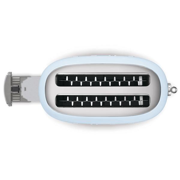 Smeg TSF02PBEU,  toustovač /  topinkovač,  4 toasty,  6 úrovní opékání,  zásuvka na drobky,  styl. 50. let,  pastelově modrý4